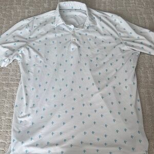 Johnnie-o’s Men's White Polo Shirt with Blue diamond Pattern